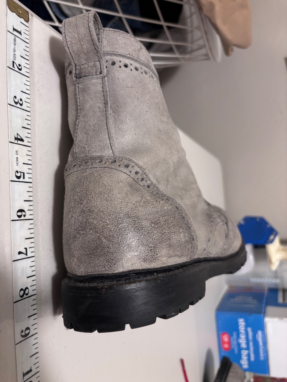 Allen Edmonds Long Branch Grey Leather Wingtip Boots Size 14 Red Laces Vibram - Picture 11 of 11